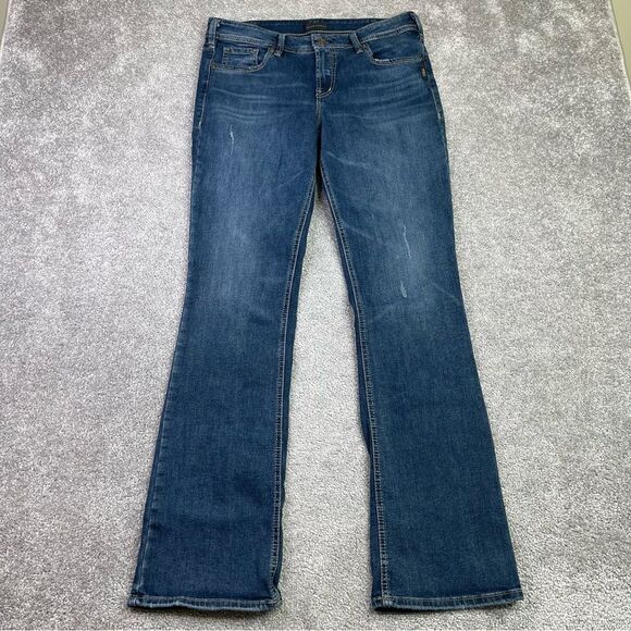 Silver Jeans Women’s 30X32 Blue Elyse Slim Boot Mid-Rise Dark Denim Stretch - Picture 1 of 13